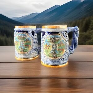 Pair, Quebec Souvenir Beer Stein, Mid 20th Century Collectors-Rare
